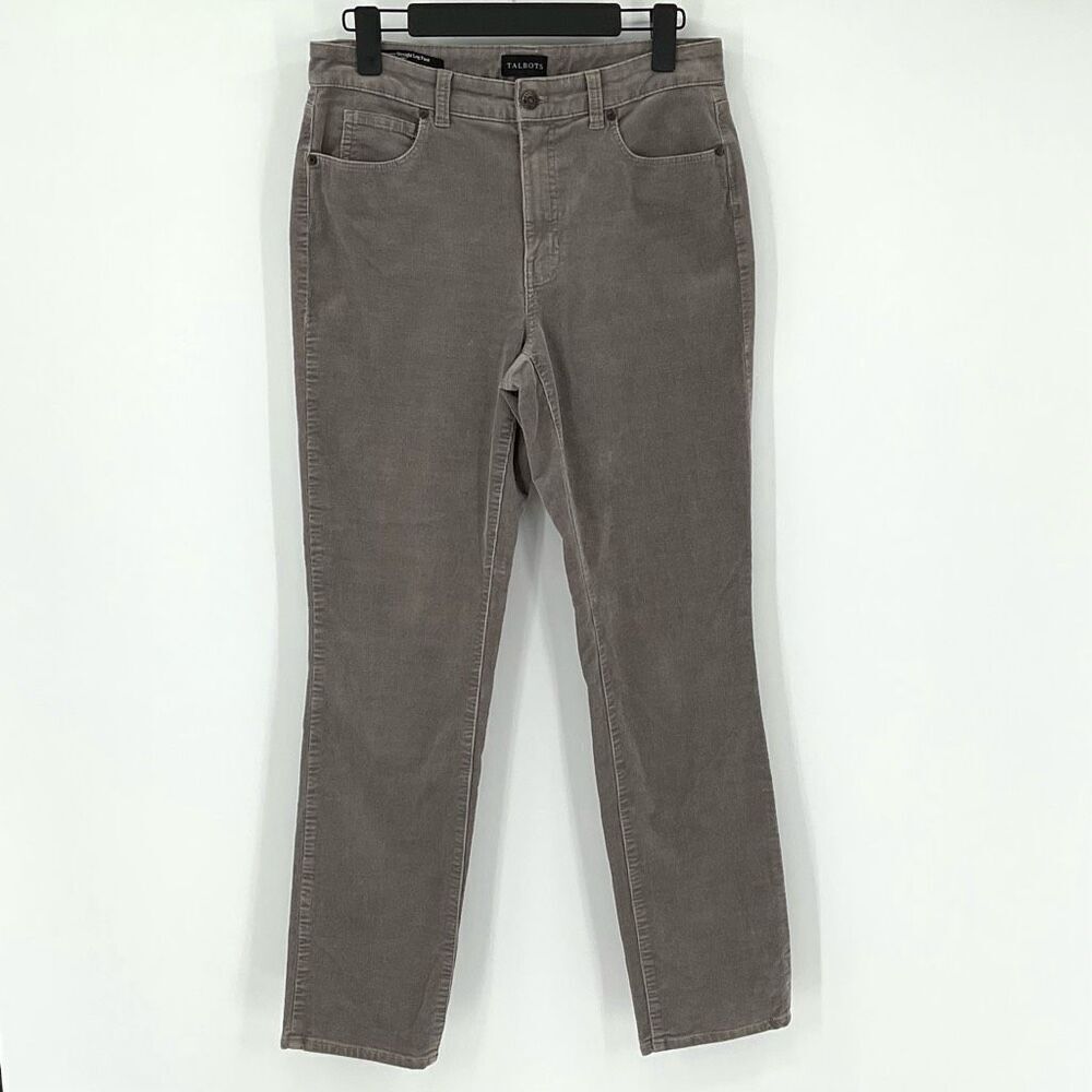 Talbots‎ Corduroy Straight Leg Pant Curvy Grey Women 4 Stretch JO3069